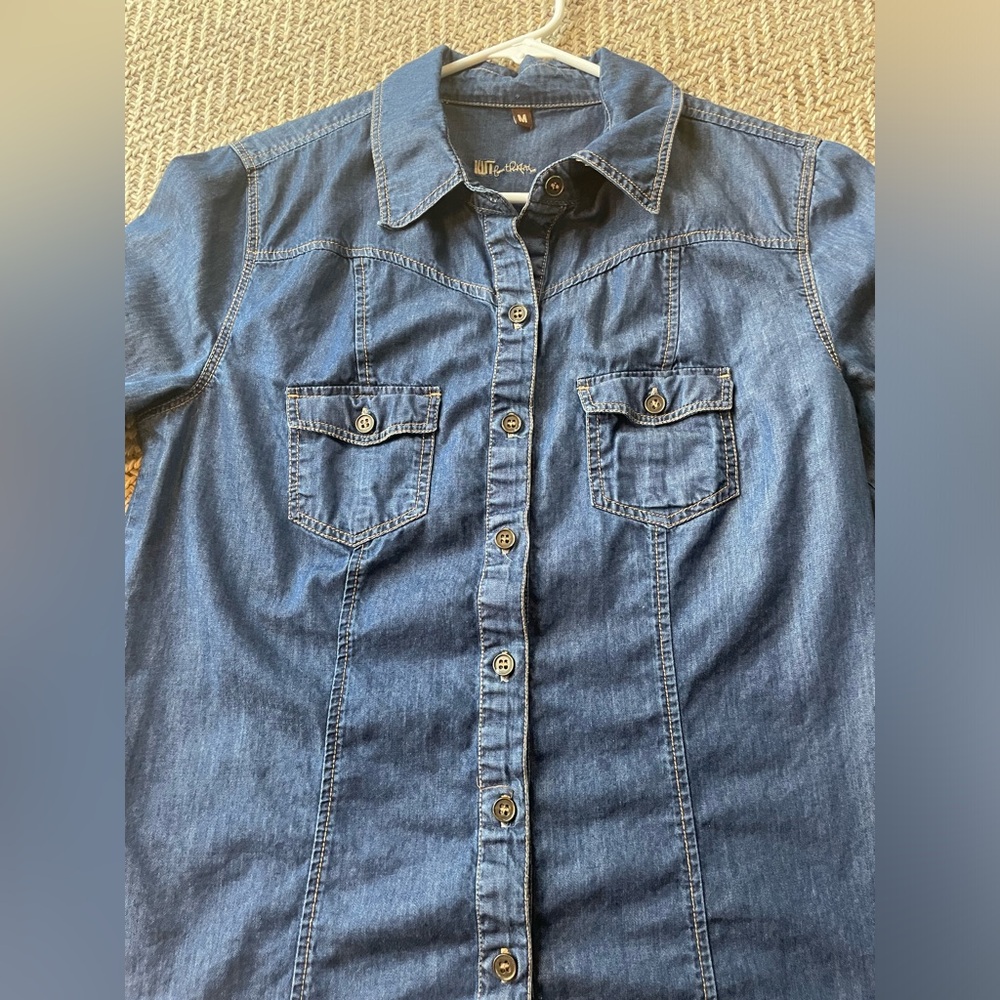 Kut From The Kloth Womens Med Button Up Denim Blue Long Sleeve Shirt Western